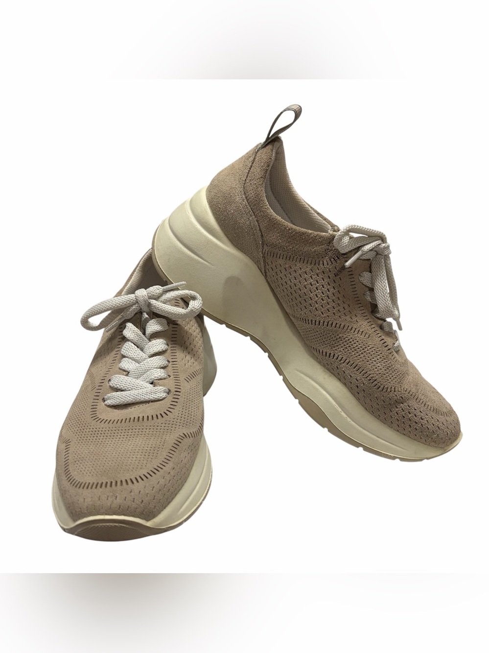Igi&Co Knit Platform Trainer Womens 37‎ Taupe Lace Up Italian Walking Sneaker